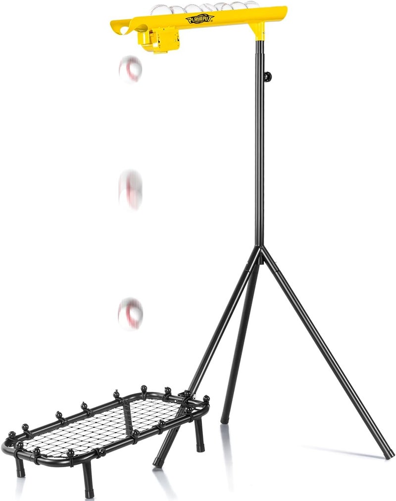 PLAYAPUT Baseball Soft Toss Machine with Rebound Net,Electric Motor Soft Toss Training System Hold Up 8 Balls,Height and Speed Adjustable Baseball Pitching Machine For Coaches,Professional | Included Carrybag - Image 1